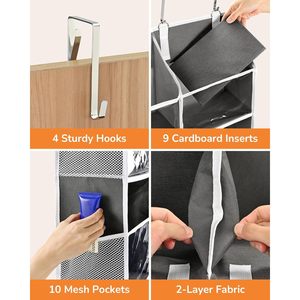 Over The Door Organizer 20 Pockets Dark Grey Hanging <b>Storage</b> For <b>Shoes</b> And Clothing Neatening Behind Doors On Walls - Product Image 4