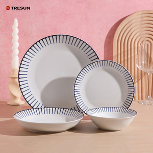 TRESUN China 16 Pieces Blue <b>Navy</b> Stripe Fine Porcelain <b>Dinner</b> <b>Set</b> for Wholesale 4 Persons Coastal Design - Product Image 6
