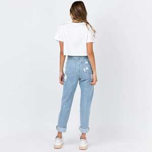 2022 nuovi pantaloni da ragazzo a vita alta femminili Toptan Orjinal Marka Kot pantolon blu gamba larga donne dritte <span class=keywords><strong>Jeans</strong></span> strappati larghi - Product Image 3