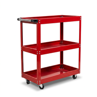 Chariot à outils professionnel robuste rouge OEM avec 3 étagères épaisses et roues en caoutchouc verrouillables – Direct Usine