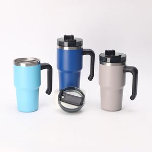 Mug de voyage isotherme sous vide 20oz 30oz avec poignée, couvercle, paille et base antidérapante pour boissons froides et chaudes - Product Image 4