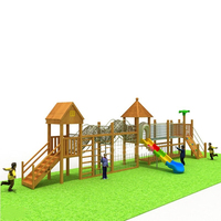 Equipo de Juegos Infantiles para Exteriores, Combinación de Tobogán de Plástico y Madera con Escalada