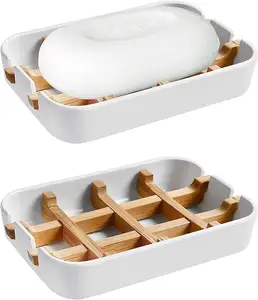 Modern Bamboo Fiber soap Holder and soap Dish Combination (Removable), White, Used in Kitchens, bathrooms, and bar Sinks