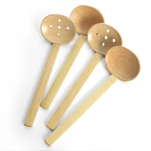 Wholesale Big Wooden Scoop Spoon Set Wood Soup Cooking Ladle with Bamboo Handle