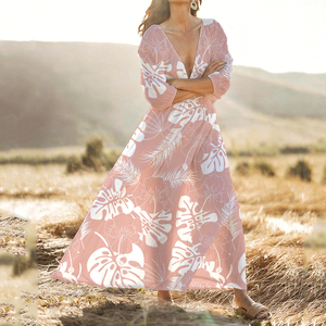Vestido Maxi Casual de Verano con Estampado Personalizado OEM, Escote Profundo en V, Fruncido, de Rayón Suave de Alta Calidad, Estilo Polinesio - Product Image 4