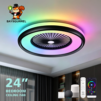 Ventilateur de plafond sans pales RGB de 24 pouces avec lumière, télécommande, application vocale, 6 vitesses, intelligent pour chambre à coucher, salon, cuisine