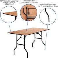 Tables pliantes rectangulaires en bois pour banquets, événements et réceptions, capacité de 150 kg, 1,50 m (5 pieds), pour 8 personnes, vente en gros