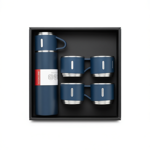 KOUROU ชุดกระติกน้ำร้อนสแตนเลสสำหรับเดินทาง 500 มล. พร้อมถ้วย 2 ใบสำหรับกาแฟ ชา น้ำ ใช้กลางแจ้ง รวมกล่องของขวัญ - Product Image 1