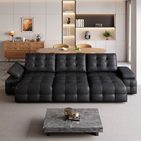 Canapé-lit inclinable électrique moderne de luxe en cuir noir avec télécommande, appui-tête réglable, canapé modulaire pour salon