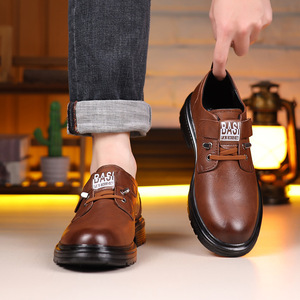 Men's Black Leather Casual Shoes With <b>Velcro</b> <b>Strap</b> Low Heel Rubber Sole Breathable For Leisure Wear - Product Image 2