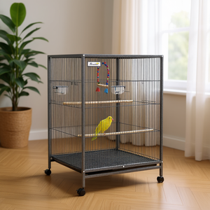 Cage à oiseaux rectangulaire en métal PawHut, grise, durable, pour animaux de compagnie d'intérieur, pour perroquets, agapornis, pinsons - Product Image 2