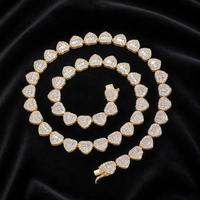 Collier Baguette Cœur Iced Out en Zircon Cubique, Ras-de-cou Hip Hop Plaqué Or, Bijoux pour Femme et Homme, Idée Cadeau