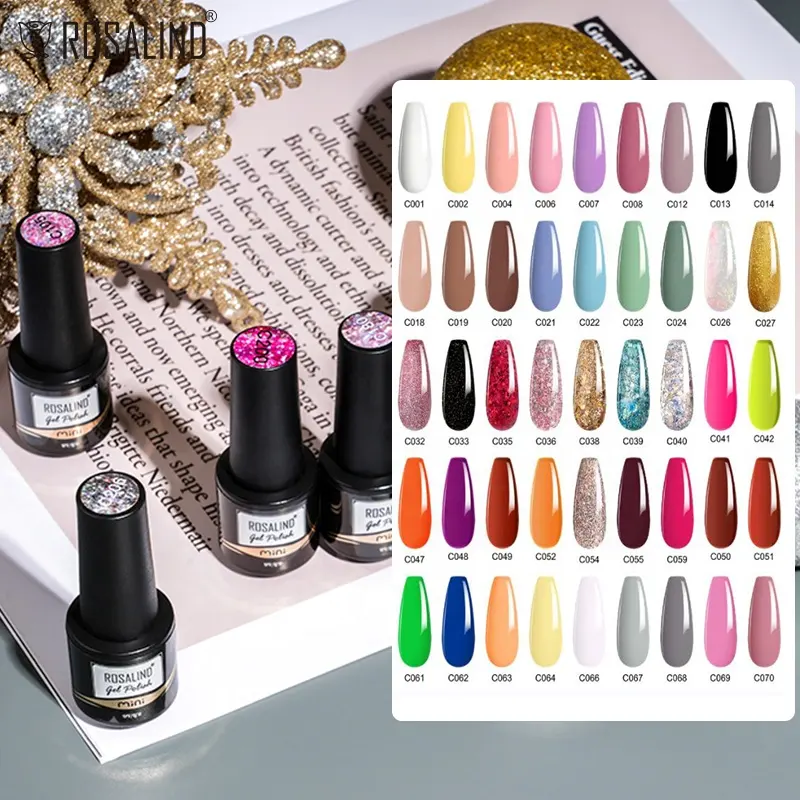 Produsen ROSALIND harga rendah terbaik Vegan/ Glitter warna UV Led 7ml cat kuku Gel untuk Salon Gel manikur dan seni kuku DIY