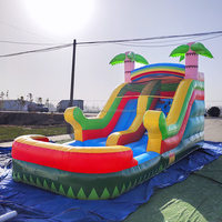 Toboggan aquatique gonflable commercial en forme de palmier avec mur d'escalade et piscine à jets, toboggan aquatique gonflable humide et sec pour enfants et adultes