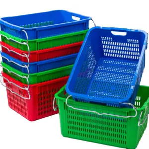 Supermarket Display Basket Stack Nest Plastic Crates With Swing Bars PP Mesh Style For Vegetable And Fruit Rack Use