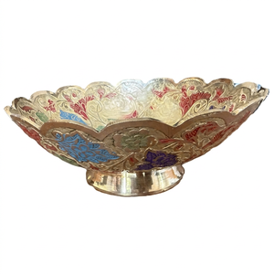 Handmade Oriental <b>Metal</b> <b>Bowl</b> With Color Enamel Floral Design For Food Serving Presents - Product Image 1