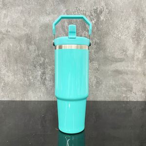 Glossy <b>Macaron</b> Colored Blank Sublimation School Student Flip Straw Leak Proof Tumblers 30oz Sports Water Bottle - Product Image 2