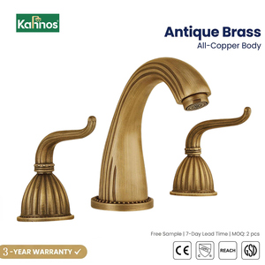 Grifo de Lavabo de Latón de Grado Hotelero, de 3 Orificios, de Doble Manija, Mezclador de Agua Fría y Caliente, Montado en Cubierta, Estilo Clásico Vintage, OEM ODM - Product Image 1