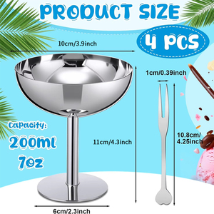 Professionelle Maßgefertigte Umweltfreundliche 4-teilige Edelstahl Eisbecher mit Fuß Salatschüsseln 150ml Dessert-Servierschalen für Partys - Product Image 2