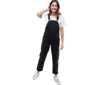 Salopette en jean pour femme KY, avec bretelles réglables à <span class=keywords><strong>boucle</strong></span>, côtés boutonnés, poches fonctionnelles, jambe fuselée, en denim noir délavé, pantalon de travail - Product Image 1