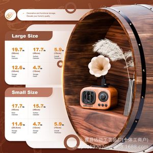 Estante de vino de madera Damai para montar en la pared, redondo, con forma de barril retro, estante de almacenamiento decorativo para sala de estar - Product Image 4