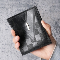 Dompet ramping untuk pria, dompet minimalis dengan ritsleting lipat dua, dompet kulit PU pria