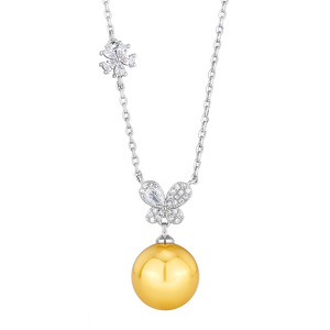 Collana con Ciondolo a Farfalla in Perla di Conchiglia da 14mm, Placcata in <span class=keywords><strong>Oro</strong></span> Rame Ecologico di Alta Qualità, per Donna, Casual e da Ufficio - Product Image 1