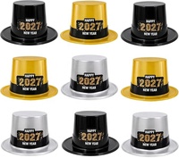Neue Gold Silber Schwarz Silvester Glänzende Metallische Partyhüte Hochglanz 2027 Neujahrshüte für Neujahrs-Kostümparty