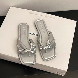 Sandalias <span class=keywords><strong>con</strong></span> lazo de verano, chanclas, <span class=keywords><strong>playa</strong></span> de hadas de fondo plano para zapatillas, pinzas para exteriores de moda para mujer, zapatillas de moda - Product Image 1