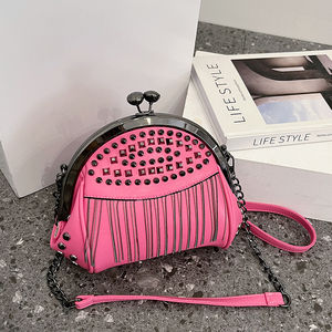 Sac à main élégant pour femme, avec doublure en polyester, design à rivets et pompons. Sac à main de luxe de créateur.2806 - Product Image 5