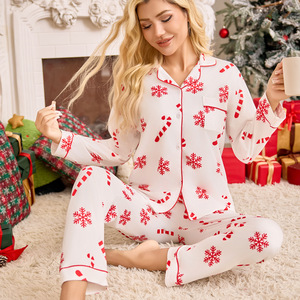 Camicie da donna taglie forti natale e <span class=keywords><strong>capodanno</strong></span> con risvolto a maniche lunghe con fiocco di neve pantaloni lunghi con comodo abbigliamento per la <span class=keywords><strong>casa</strong></span> - Product Image 1