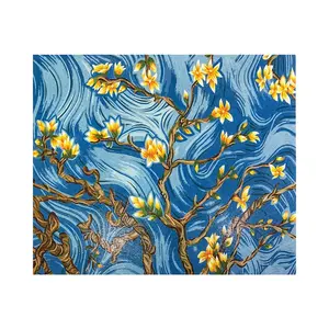 Penjualan Pabrik Pohon Biru Bunga Dinding Ubin Pola Mural Kaca Seni Mosaik Kaca Ubin Mosaik Emas untuk Rumah Hotel Aula