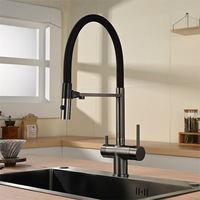 Robinet de cuisine en cuivre magnétique moderne et minimaliste, purificateur d'eau trois-en-un, double poignée chaud/froid extractible
