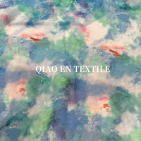 Tissu en polyester 100% à dégradé bleu et vert, effet tie-dye, tissu scintillant avec broderie de petites fleurs en trois dimensions