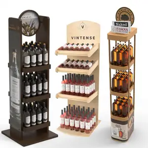 Hot Selling Modern Wooden Wine Display Shelf Floor Stand And Rack Customizable Logos For Store Display Stands