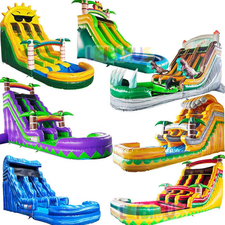 Komersial luar ruangan anak-anak dewasa pesta melompat kastil memantul waterslide toboggan gonflable tiup air tropis slide