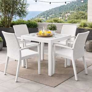 Sedie impilabili da esterno effetto rattan bianco con braccioli 59x57x86 cm - Product Image 6