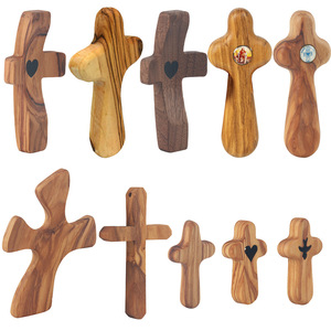 Mini croix religieuse vintage en <span class=keywords><strong>bois</strong></span>, gravée au laser sur mesure, pour enfants, ornements de bénédiction, confort de poche - Product Image 1