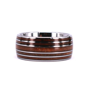 Whisky Barile di Legno di Quercia Con Titanio Cinghie di disegno di modo cinque di fila intarsio di legno anello di titanio - Product Image 1