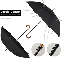 Parapluie de golf automatique coupe-vent à double couche ventilée, avec manche en bois courbé, en fibre de verre, imperméable, personnalisé pour adultes