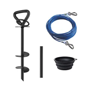 Heavy Duty Dog Stakes Hook Tie Cáp Cổ Phần Chó Chạy Ngoài Trời Sử Dụng Ràng Buộc Sân Cắm Trại Xoắn Ốc Gấp Vòng Mặt Đất Neo Kit