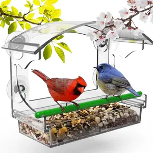 Clear Window Bird Feeder With 4 Strong Suction Cups And Detachable Seed Tray,Acrylic Birds Feeders For Outside Mounted Viewing