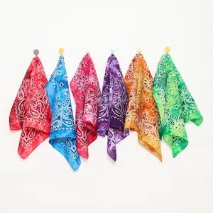 Tie Dye Flower Print Katoenen Bandana Sjaal Unisex 55*55Cm Vierkante Hiphop Bandana Hanker Chief