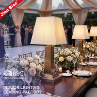 Lampe de table élégante en laiton au design rétro, portable, romantique, luxueuse, sans fil, pour hôtel, mariage, avec abat-jour en tissu, rechargeable