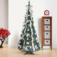 Sapin de Noël pop-up de 7 pieds, sapin de Noël pliable à LED avec rubans, fleurs et boules de Noël pour décorations festives
