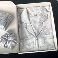 Ensemble de pyjamas en tissu tissé de soie glacée taille élastique pour femmes vêtements de maison à manches longues pour printemps automne été saison imprimé Design