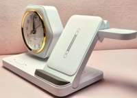 Support de charge sans fil de bureau 15W avec horloge, veilleuse, indicateur LED, design pliable pour téléphones portables, écouteurs, montres connectées