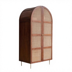 Armoire de chambre à coucher contemporaine en bois massif de style asiatique avec un design écologique et des portes cintrées modernes - Product Image 3