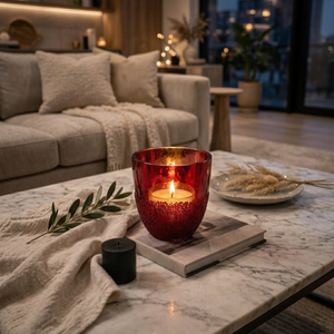 Portavelas de Vidrio Rojo con Purpurina Electrochapada, Jarrón Decorativo Estilo Mercurio, Linterna Decorativa para Navidad, Hogar, Bodas, Fiestas, Decoración de Mesa - Product Image 1