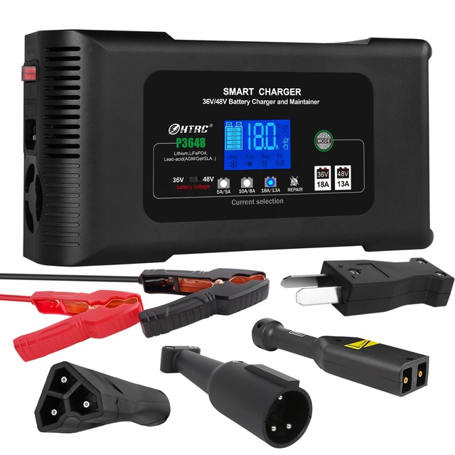 HTRC P3648 36V/48V 18A Golf Cart Battery Smart Charger for AGM GEL LiFePO4 Lithium Lead Acid with PD Function for Battery Repair